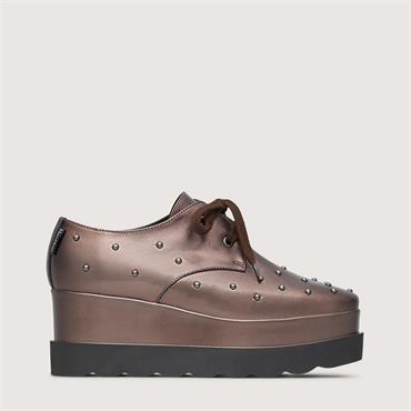 Marco Moreo Vienna Stud Laced Wedge Shoe - Brown Metallic